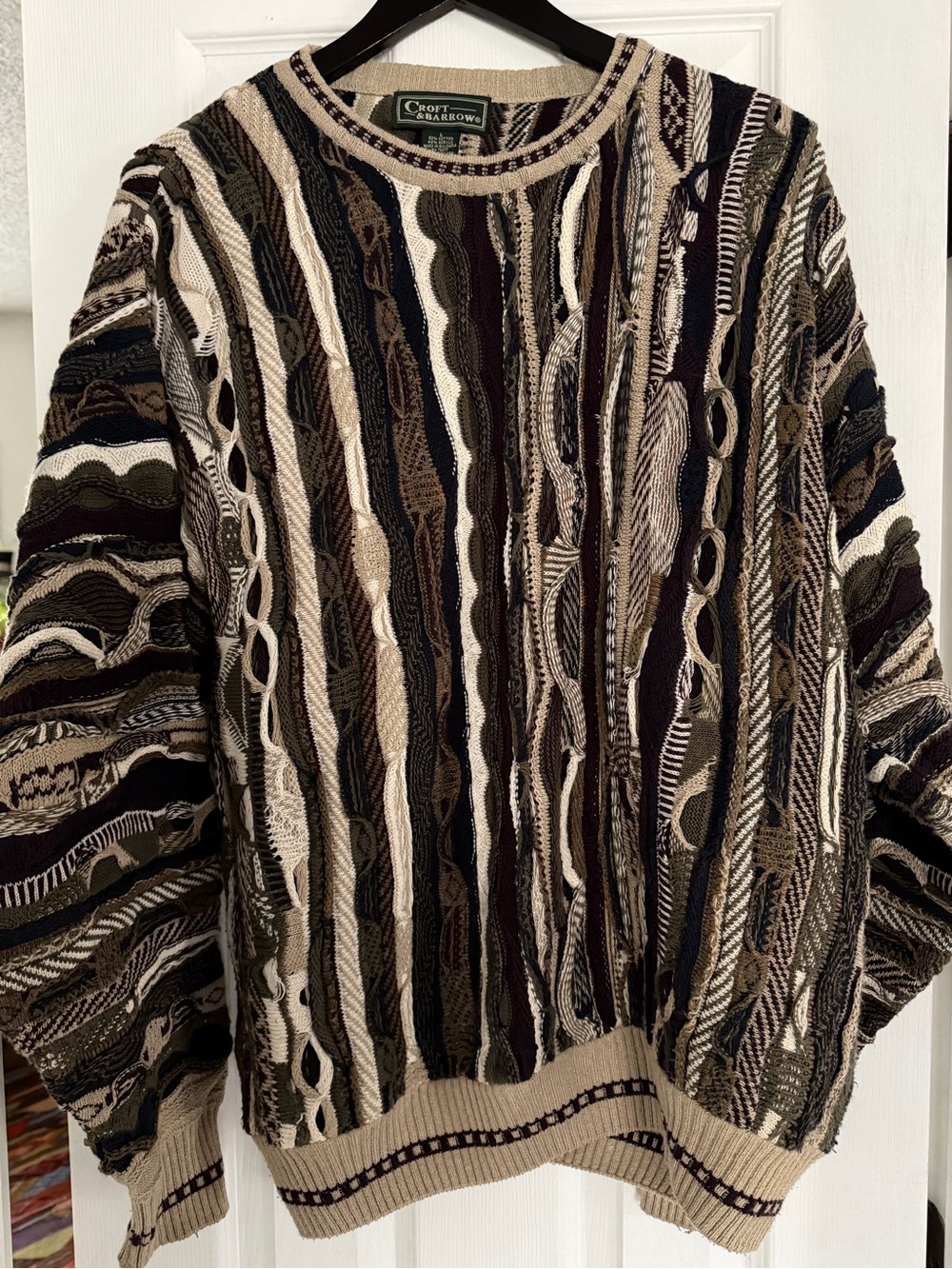 Vintage 90’s Grandpa croft & barrow  Striped Cable Knit Crew Textured Sweater